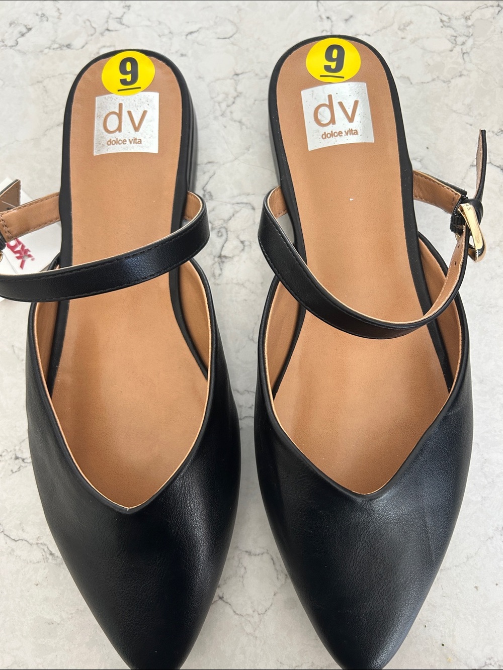 Dolce Vita Black Pointed Slingback Mules with Ankle Strap